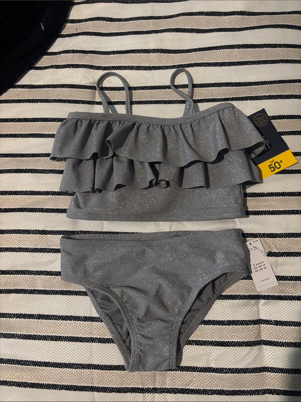 Kids Glitter Ruffle Tankini Swimsuit - Gray